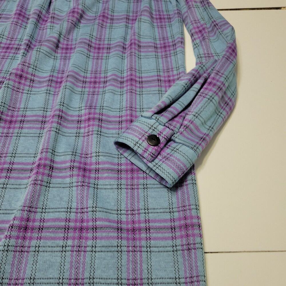 Vtg Handmade Midi Dress Womens Extra Large Blue Purple Plaid Long Sleeve Buttons - Picture 4 of 14